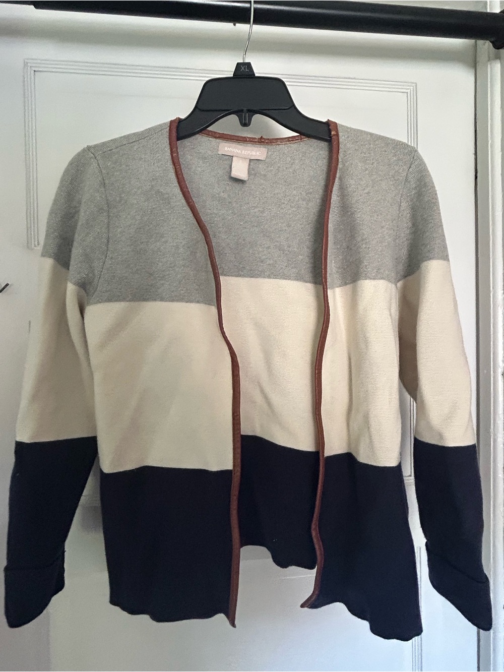 Banana Republic Colorblock Open Cardigan - Gray/Cream/Navy